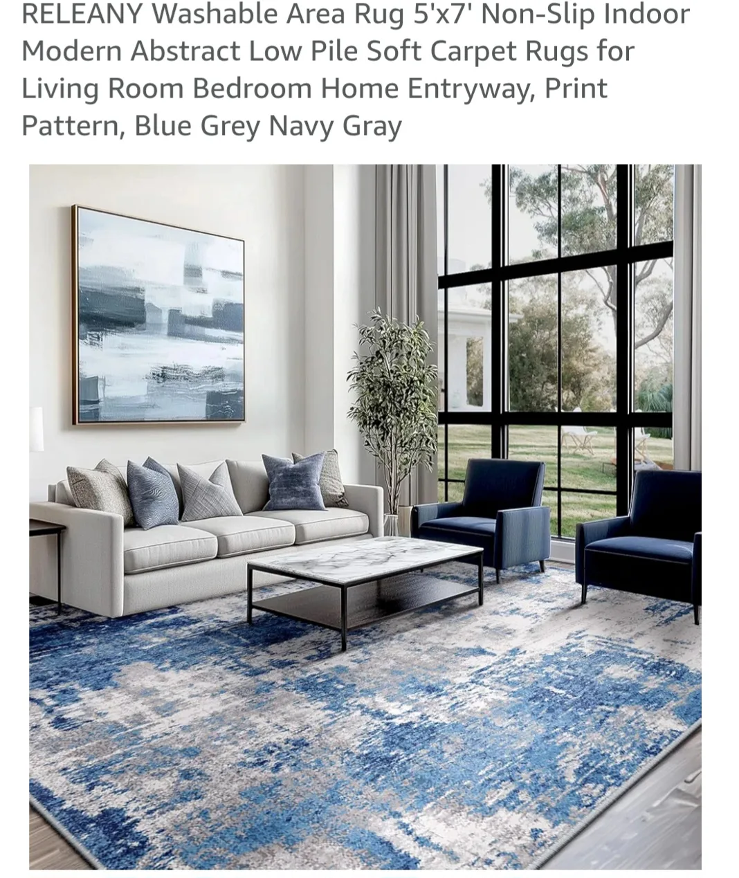 RELEANY 5'x7' Abstract Area Rug - Blue, Grey, Navy thumbnail