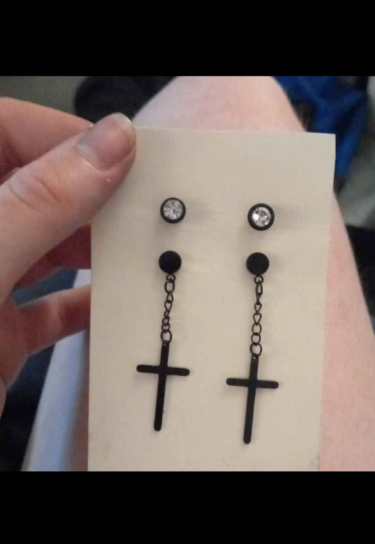 Gothic Black Cross Dangle Earrings - New