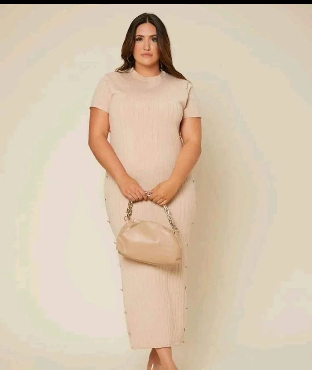 Rib-Knit Bodycon Dress, Beige thumbnail