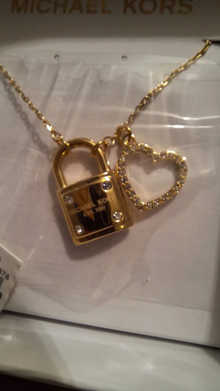 New Michael Kors Gold Lock & Heart Necklace image indicator(2)