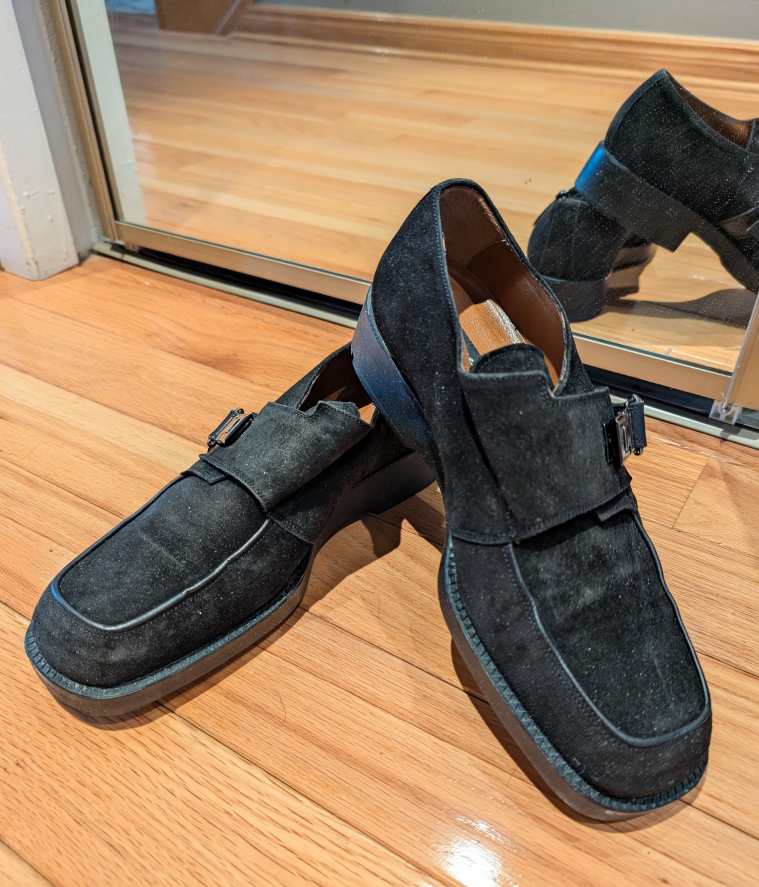 Cesare Paciotti Men's Black Suede Monk Strap Shoes - Size 7.5