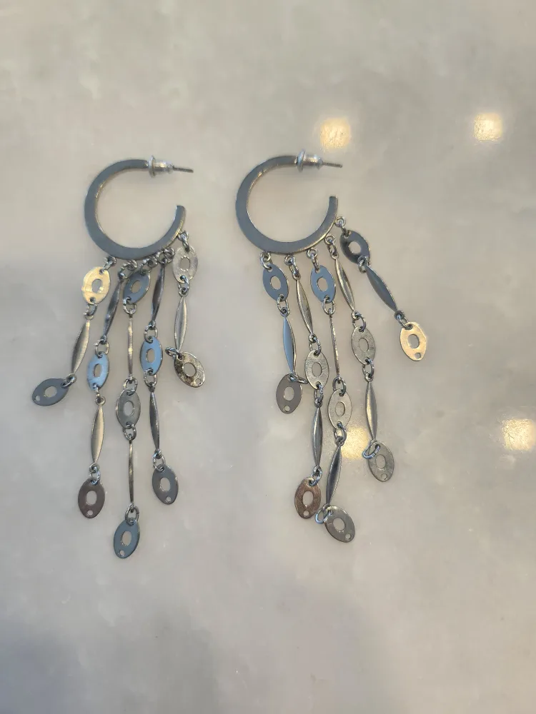 Silver Dangle Hoop Earrings thumbnail