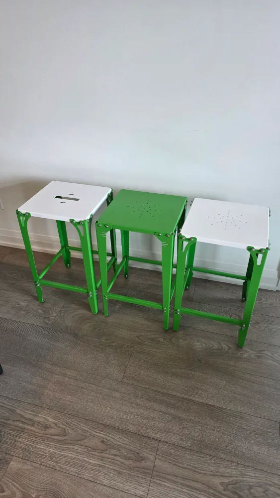Set of 3 Green & White Metal Stools thumbnail