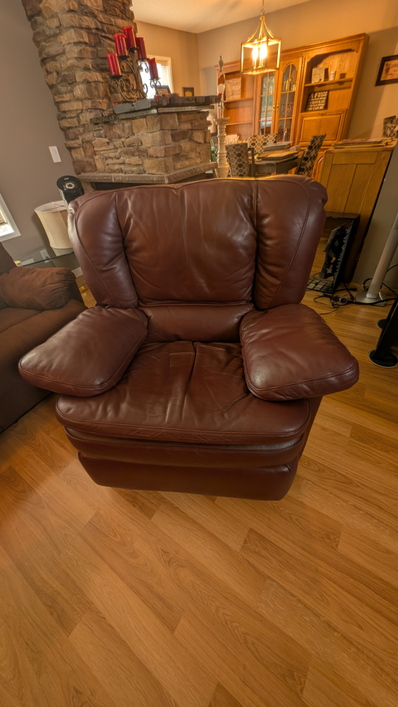 Brown Leather Recliner with Ottoman