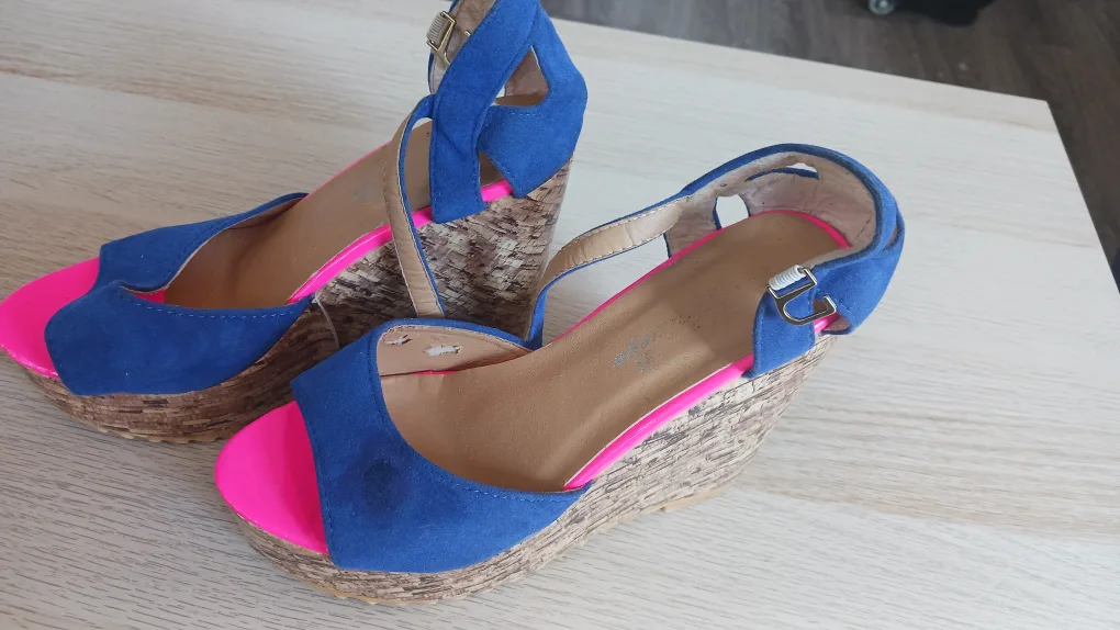 Blue & Pink Wedge Sandals - Size Unknown thumbnail