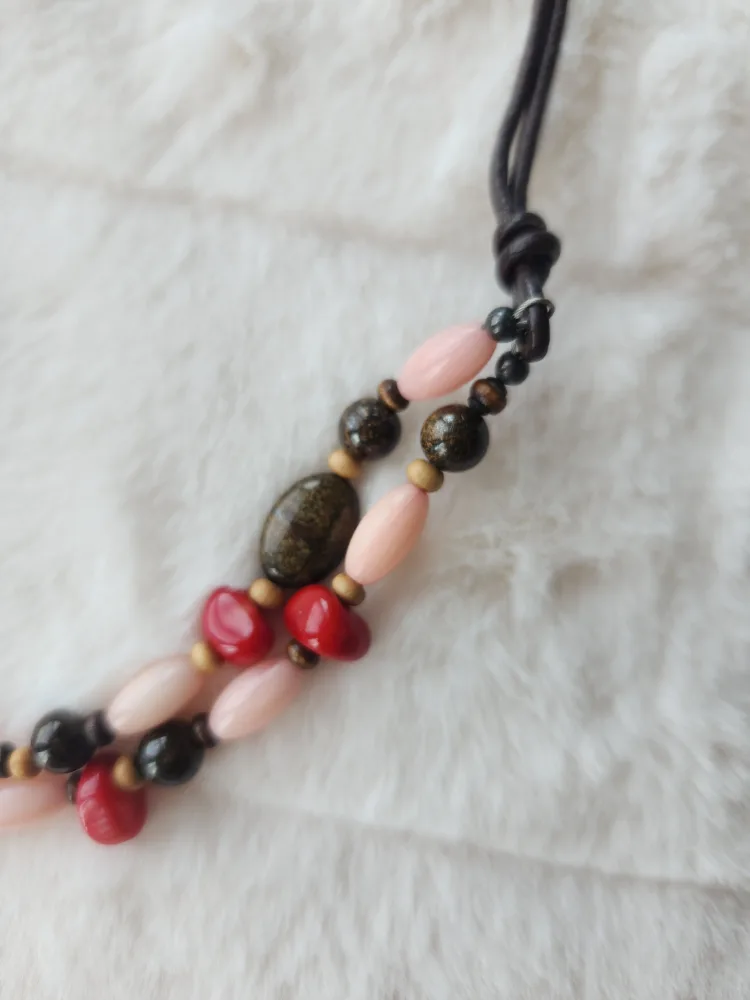 New Beaded Necklace - Pink, Red, Brown image indicator(4)
