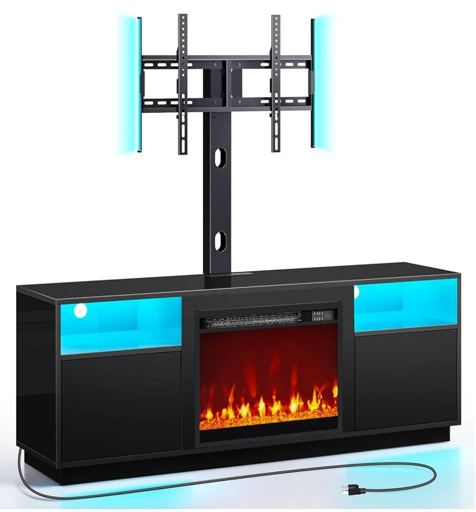 Black TV Stand with Fireplace & TV Mount