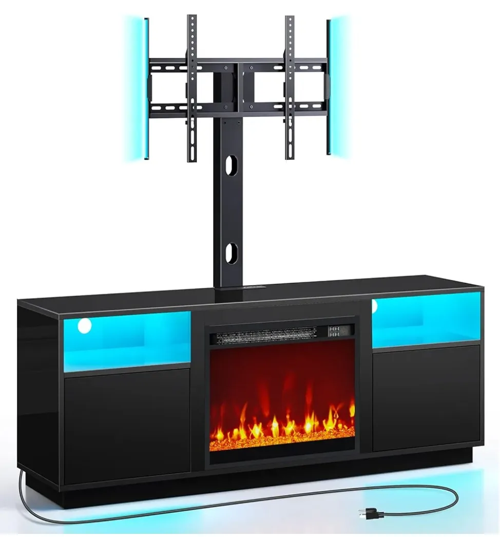 Black TV Stand with Fireplace & TV Mount thumbnail
