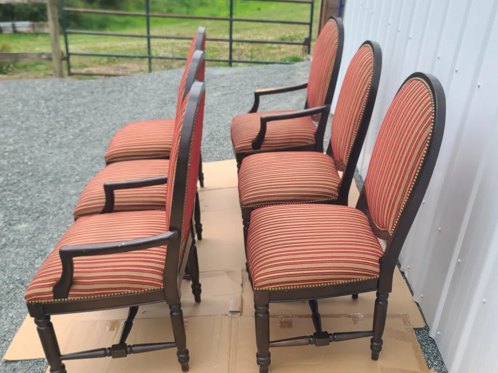 Set of 6 Antique Striped Dining Chairs
