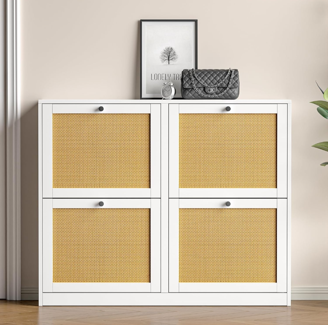 White Shoe Storage Cabinet with Rattan Doors - photo 3