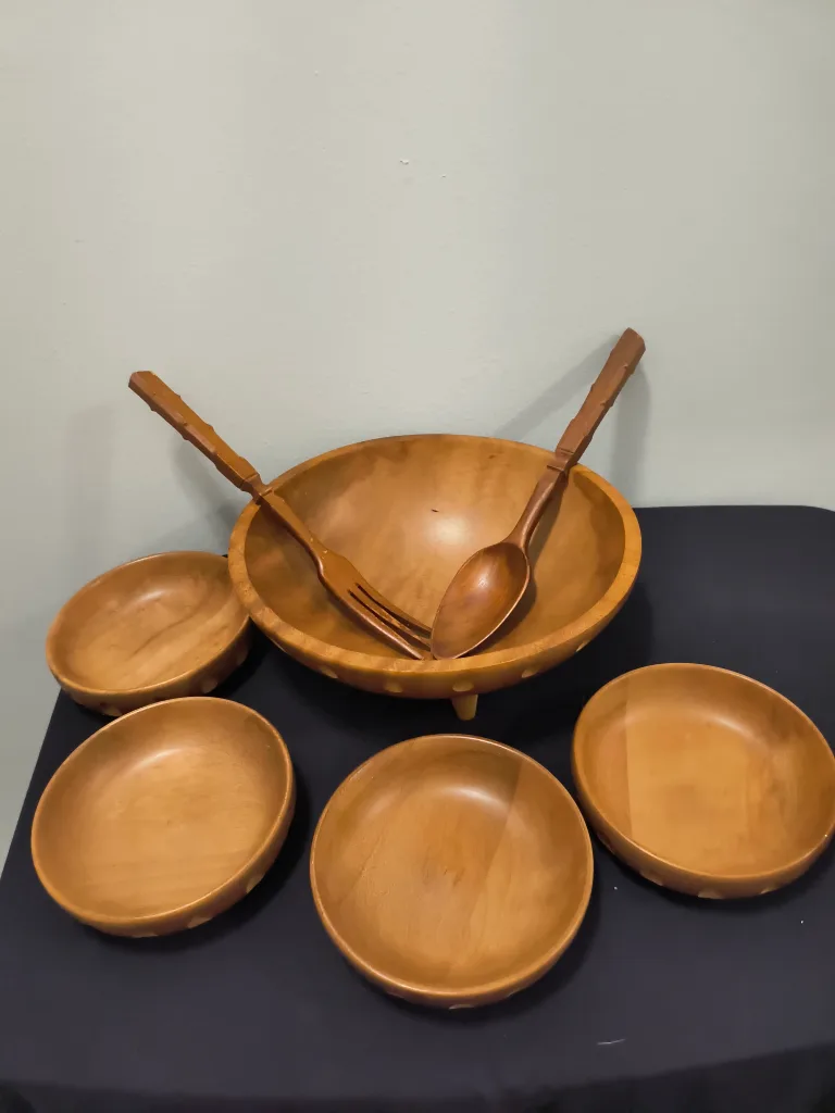 Wooden Salad Bow Set with Fork and Spoon and serving bowls thumbnail