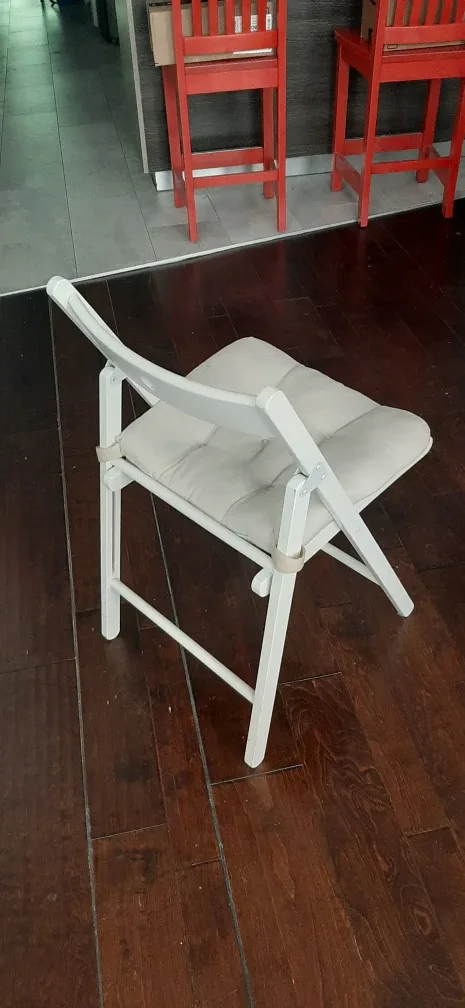 2 White Folding wooden Chairs thumbnail