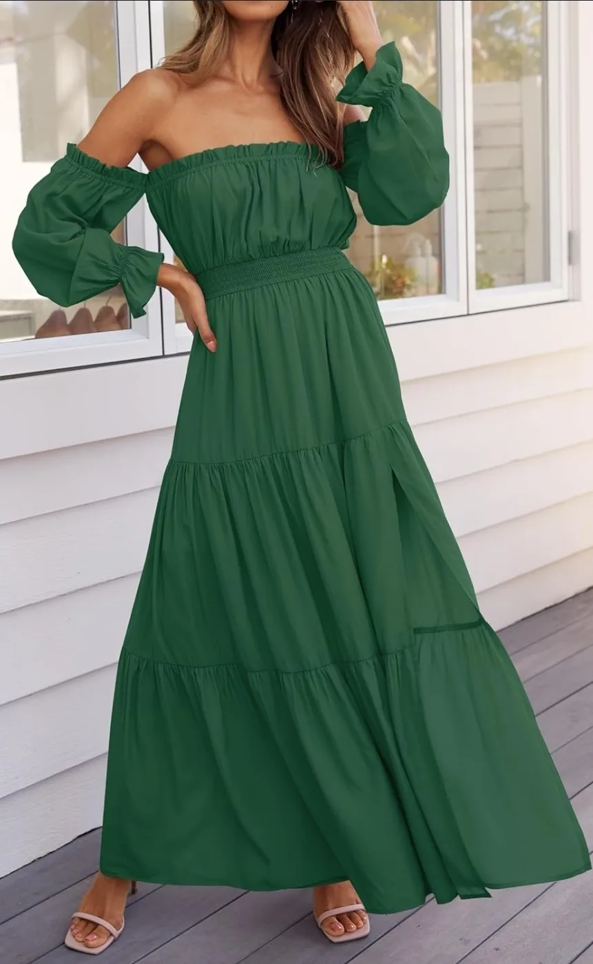 Zesica Green Off-Shoulder Maxi Dress thumbnail