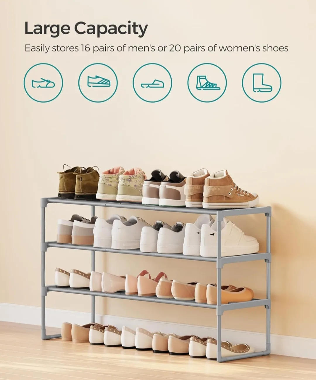 SONGMICS 3-Tier Shoe Rack - Grey thumbnail