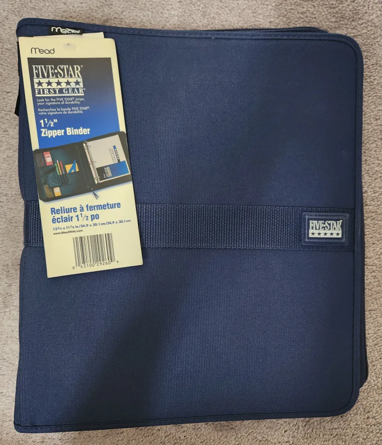 Five Star 1 1/2" Zipper Binder - Navy Blue thumbnail