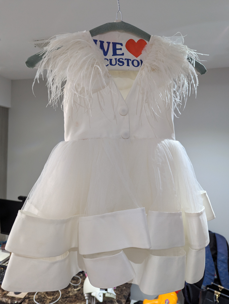 White Feather Trim Dress (3-4yr old girl)