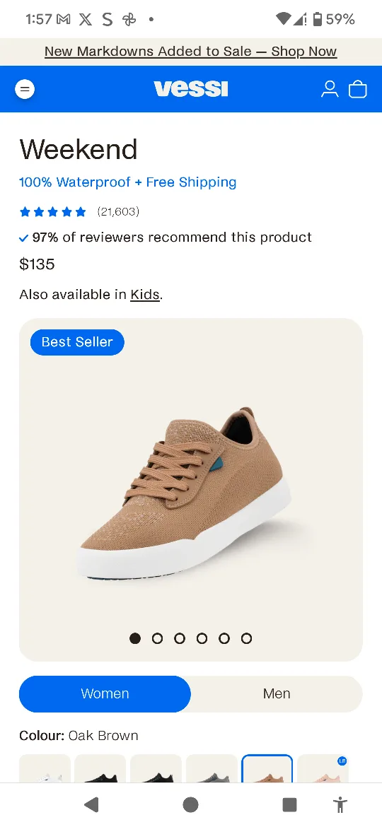 Vessi Weekend Sneaker - Oak Brown, Size Women 7 / Men 6 image indicator(2)