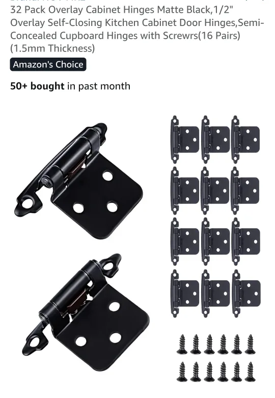 Cabinet Hinges Matte Black - Pack of 32 thumbnail