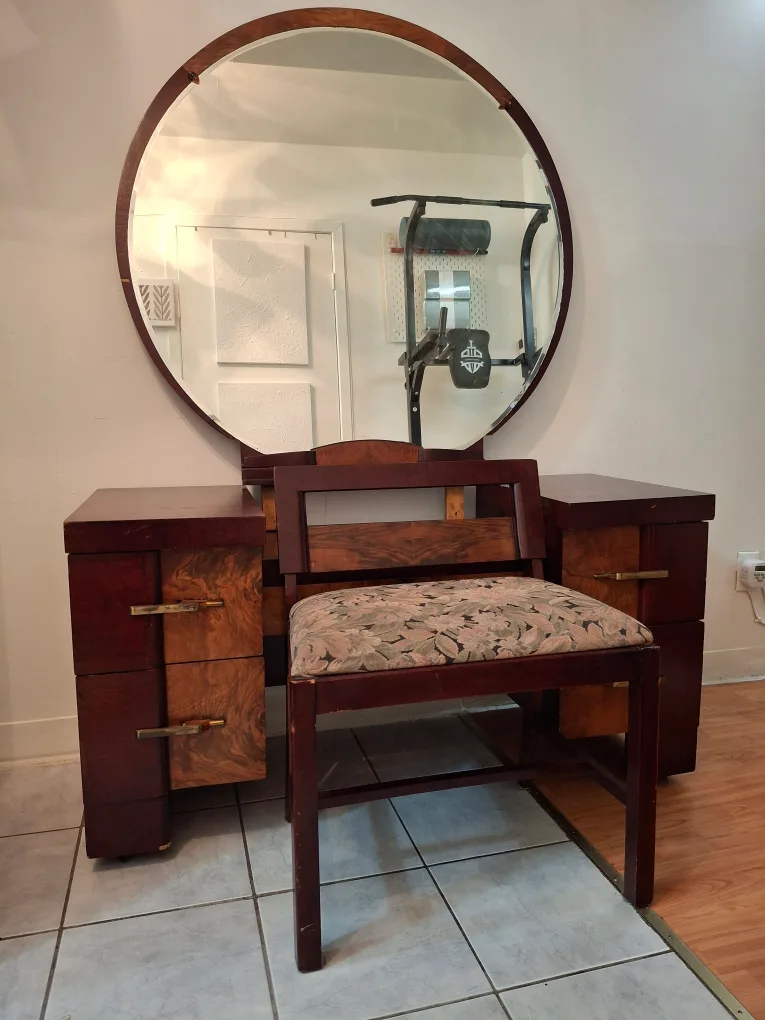 PENDING. Vintage Art Deco Vanity/Dresser with Chair image indicator(2)