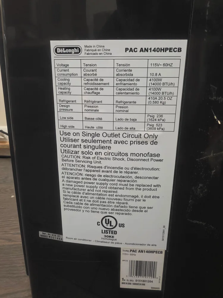 4 in 1 DeLonghi Pinguino 14,000 BTU AC, heater, dehumidifier image indicator(6)