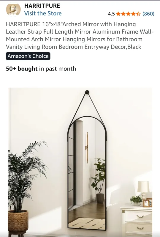 *NEW* (2) Arched Black Mirror - 121.9 x 40.6 cm