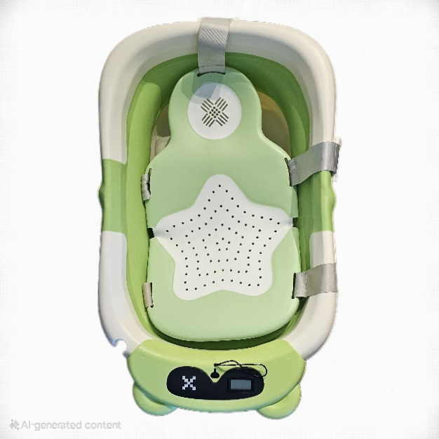 Green Folding Baby Bathtub with Thermometer
