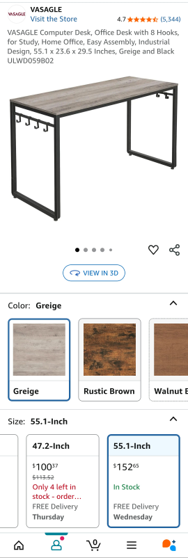 VASAGLE Computer Desk, 55.1-Inch, Greige - photo 2