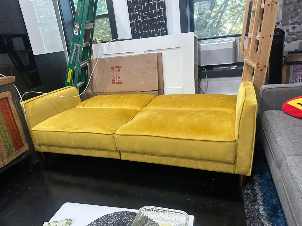 Yellow velvet Convertible Futon Sofa Bed