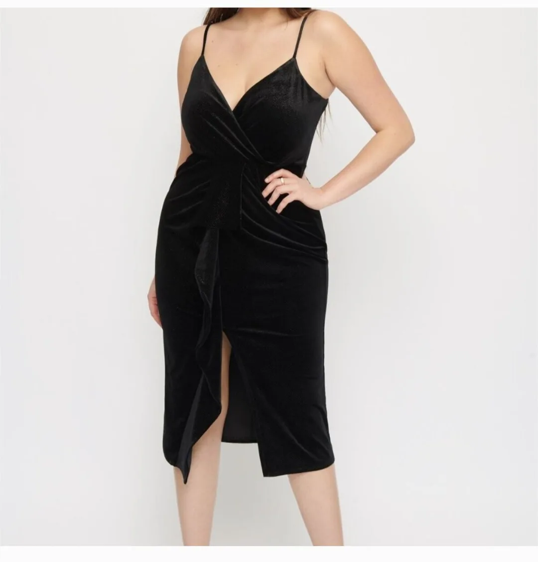 Dynamite Wrap Bodycon Velvet Dress Size: Medium thumbnail