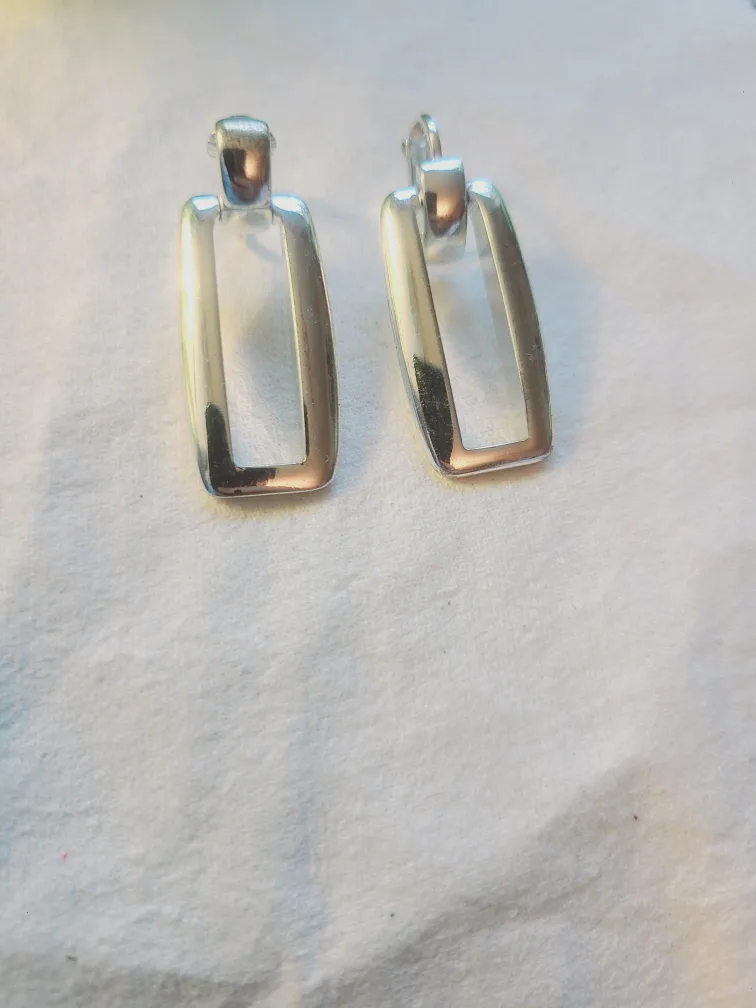 Silver tone Rectangle Drop Earrings thumbnail
