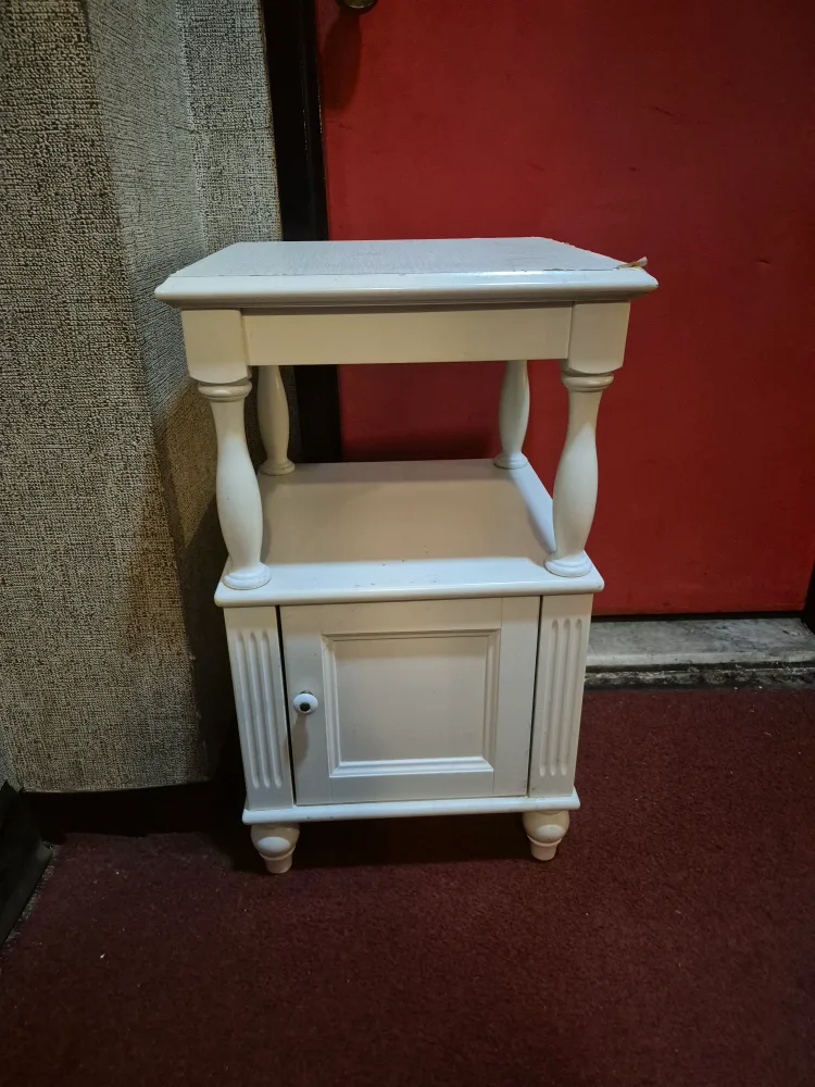 White Wooden Side Table with Door❤️ thumbnail
