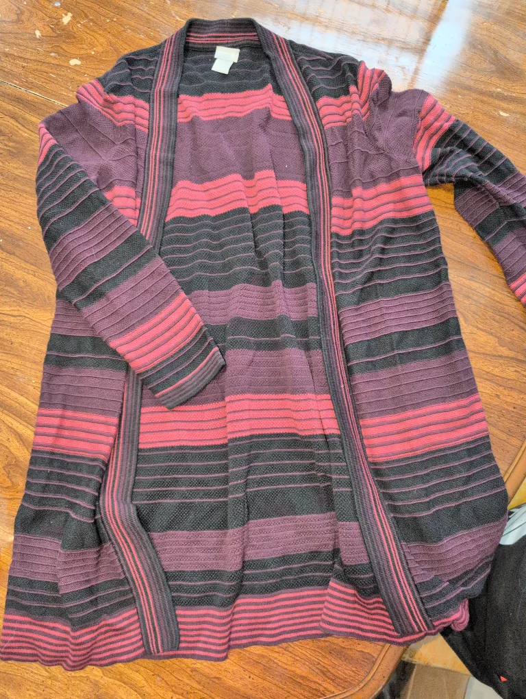 Chico's Striped Cardigan - Size 2P (US 12/14) thumbnail