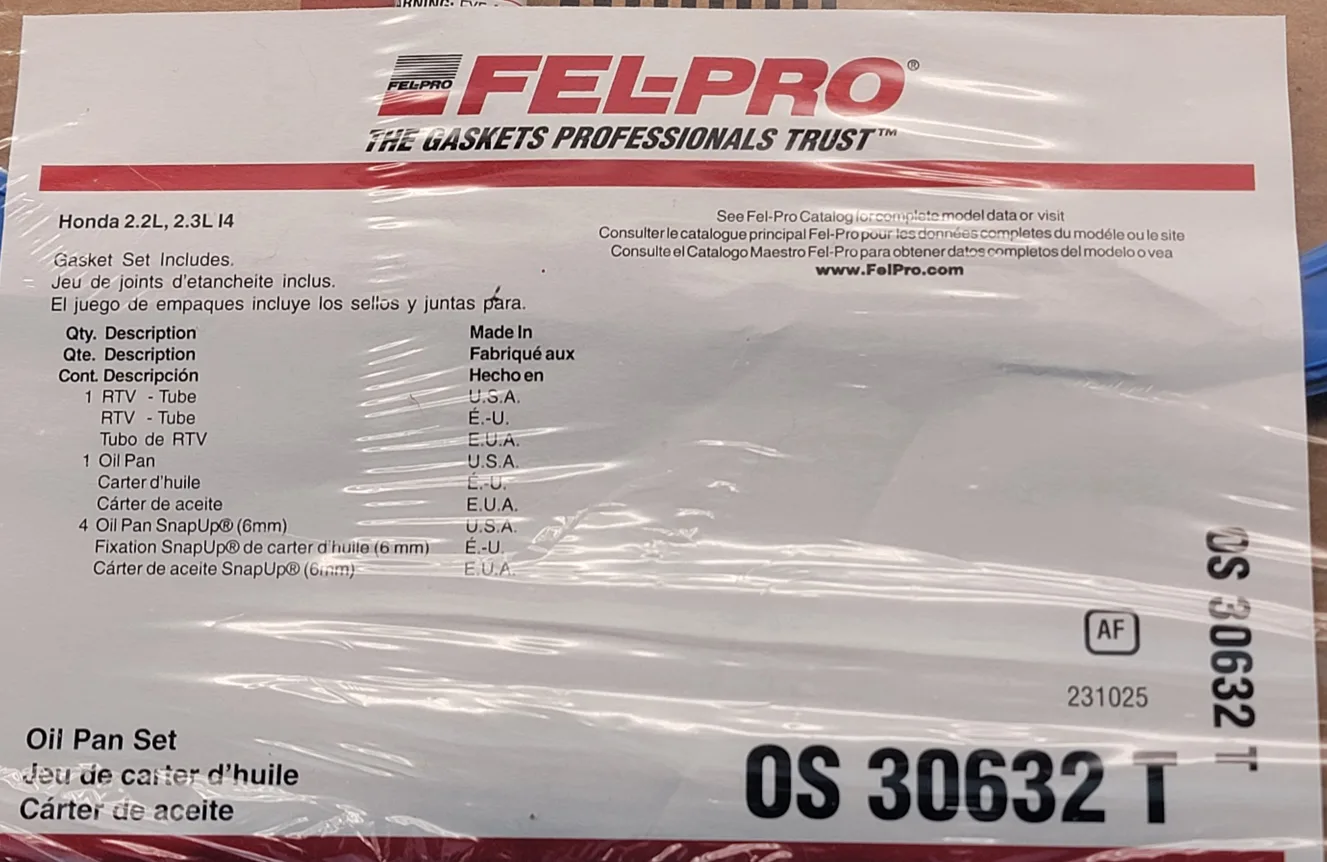 🥳NEW🤩 Fel-Pro OS 30632 T Oil Pan Set Acura/Honda/Isuzu 2.2L/2.3L image indicator(2)