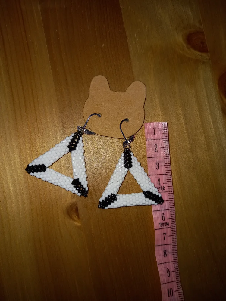 Handmade Triangle Beaded Earrings - White & Black image indicator(4)