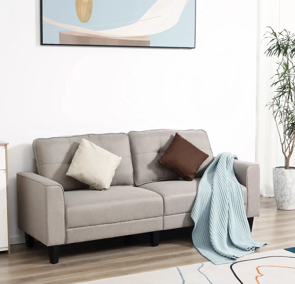 Beige Linen Fabric Sofa - Seats 3 thumbnail