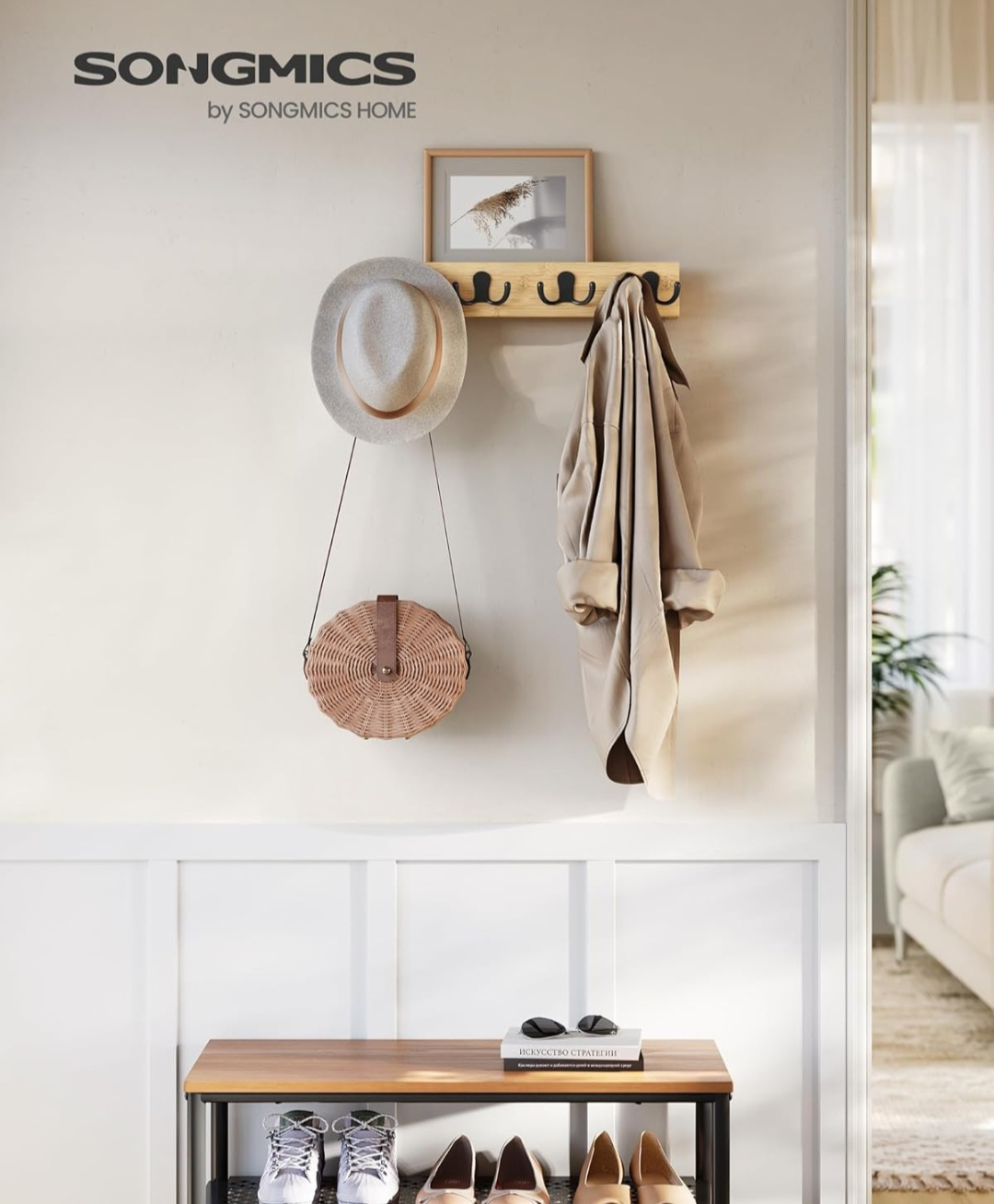 SONGMICS Bamboo Coat Rack with Shelf - photo 3