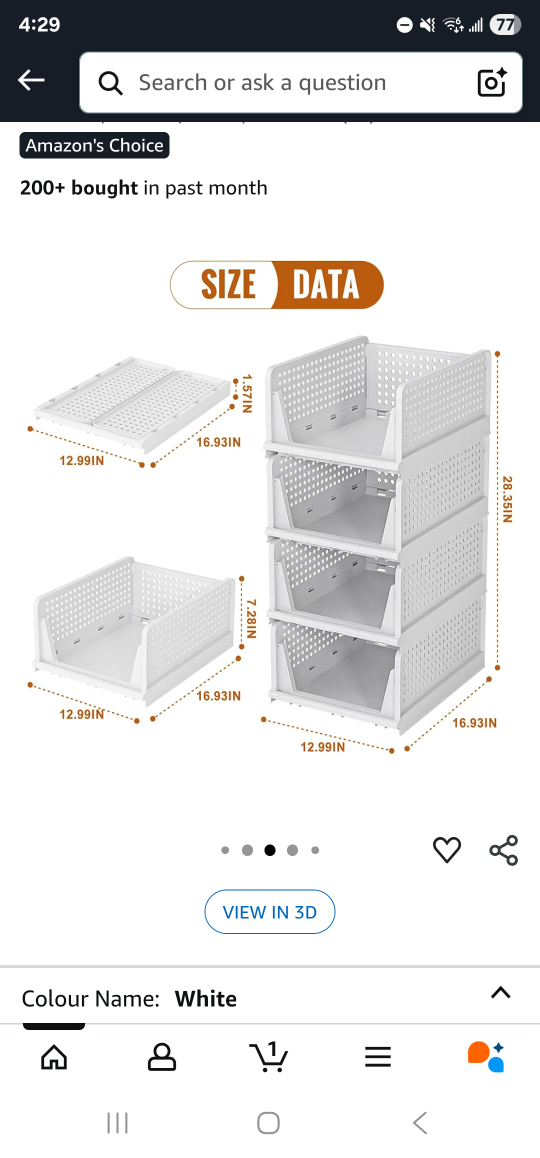 *NEW* NEPROCK Plastic Storage Basket - White, 4 Pack - photo 3