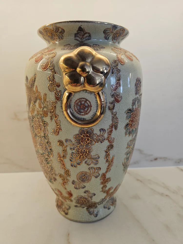 Vintage Japanese Satsuma Ware Floral Vase with Bird Design image indicator(2)