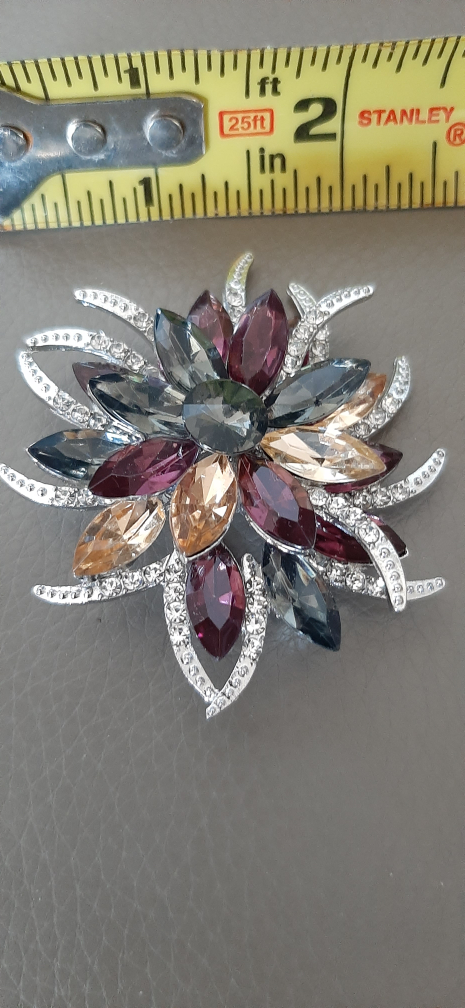 Flower Brooch with Rhinestones