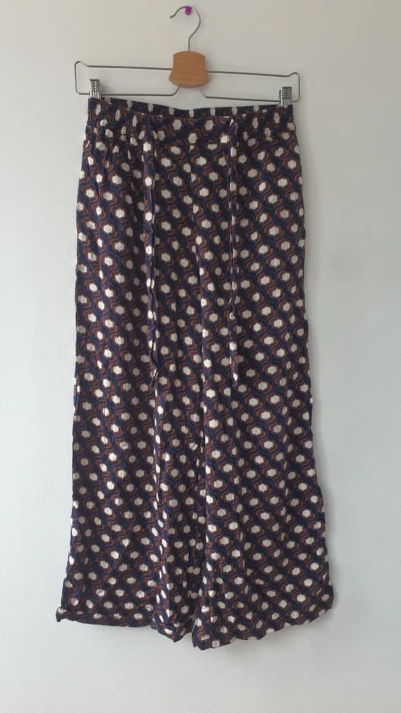 Plaid Off-Shoulder Blouse & Patterned Pants Set image indicator(2)