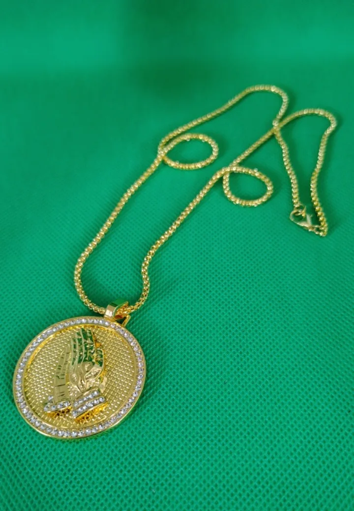 Gold Praying Hands Medallion Necklace thumbnail