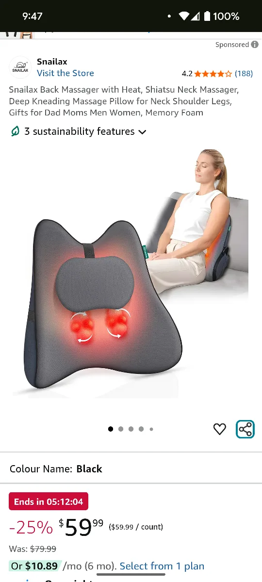 Snailax Back Massager with Heat, Shiatsu Neck Massager image indicator(4)