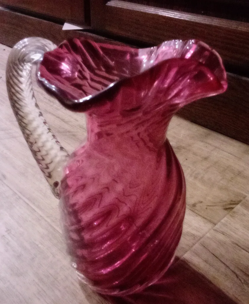 Heritage Cranberry Glass Pitcher with Clear Handle thumbnail