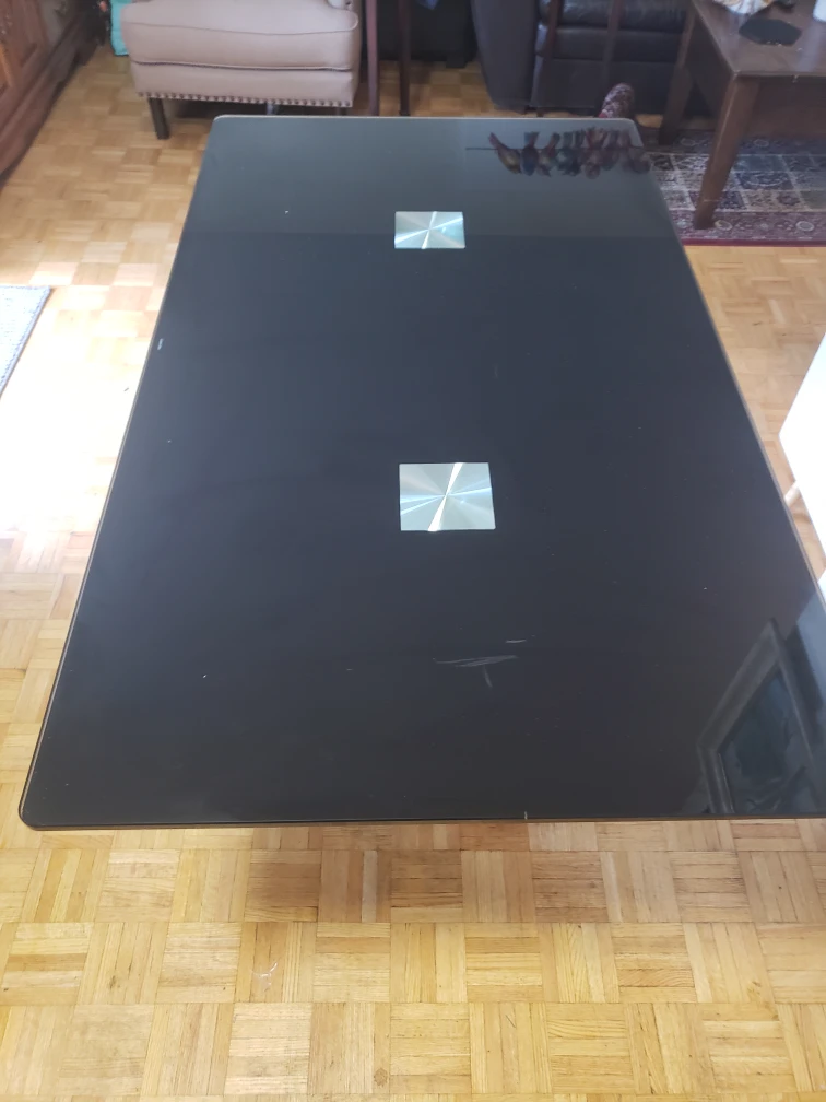 Black tempered Glass Dining Table with Chrome Base - photo 3