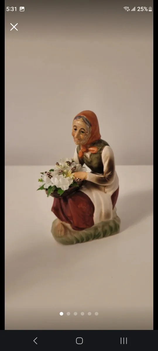Japan Vintage Ceramic Figurine of Woman with Flowers thumbnail
