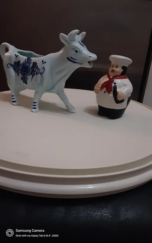 Vintage Cow Creamer and Chef Figurine Set thumbnail