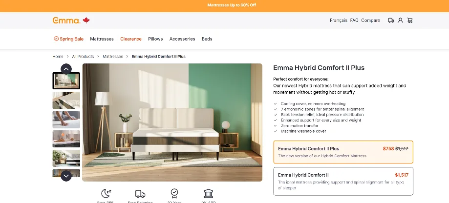 queen Emma Hybrid Comfort II Plus Mattress only thumbnail