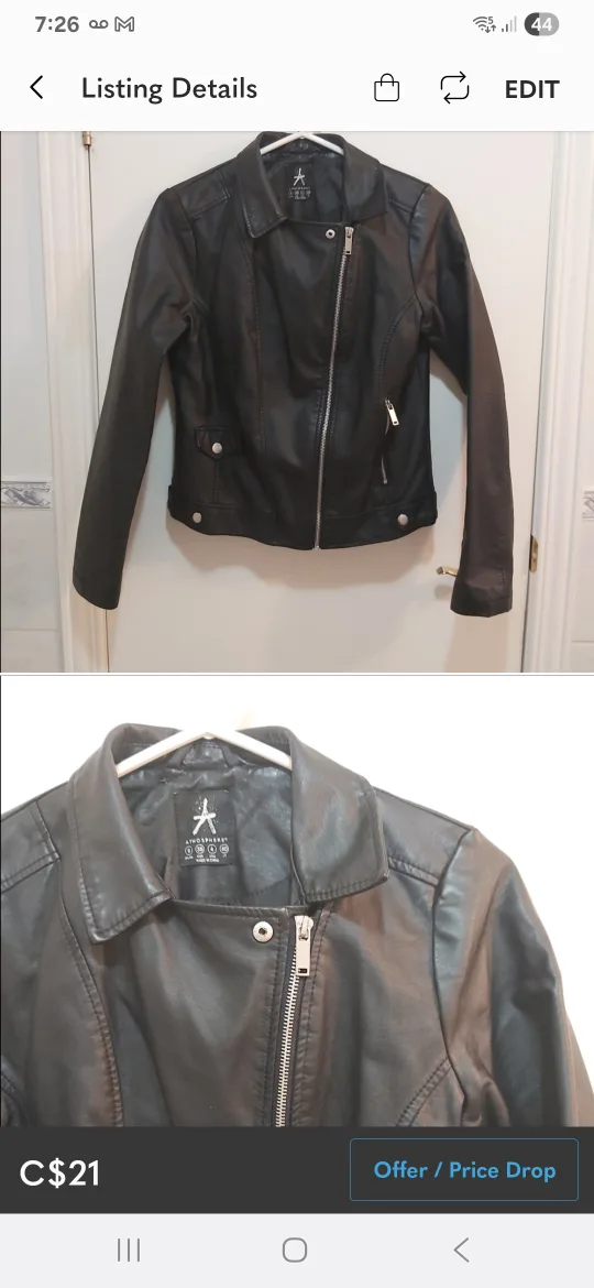 🥕#freecycle Atmosphere faux leather zip up jacket, size 4 thumbnail