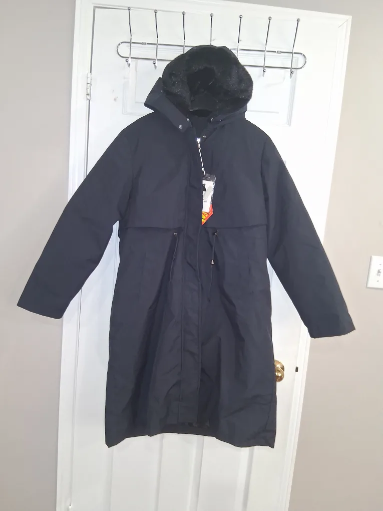 Blue Winter Coat with Faux Fur Hood thumbnail