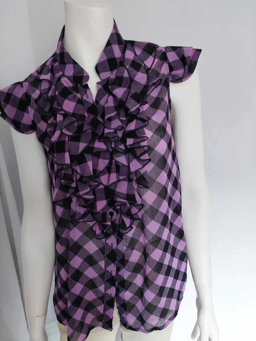Seduction Purple & Black Plaid Top - Size L thumbnail